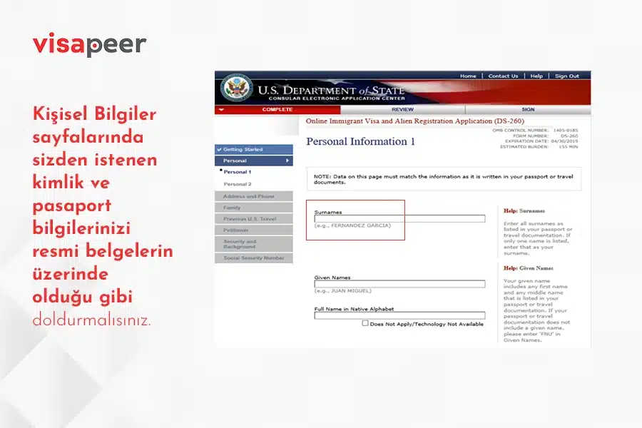 ds260 formu kişisel bilgiler