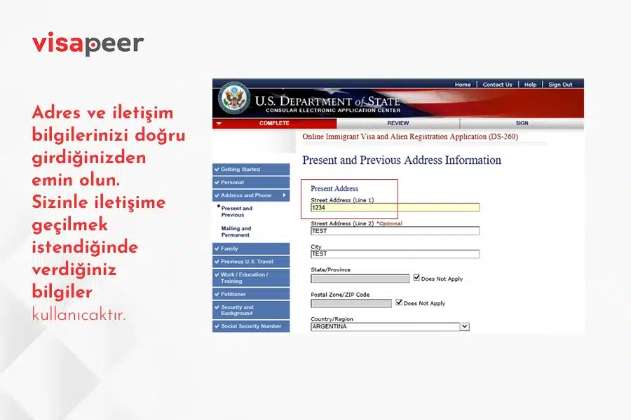 Green Card formu adres ve iletişim bilgileri